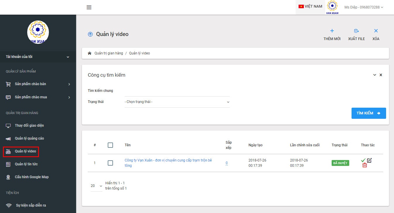Hướng dẫn thêm video cho gian hàng cho Thành viên vàng