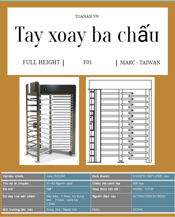 Tay xoay ba chấu Full Height Turnstile