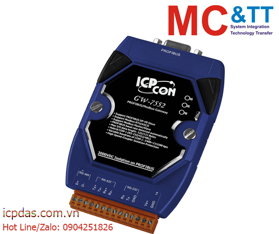GW-7552: Bộ chuyển đổi Profibus sang Modbus RTU/ ASCII kết nối RS-232/ 422/ 485 ICP DAS