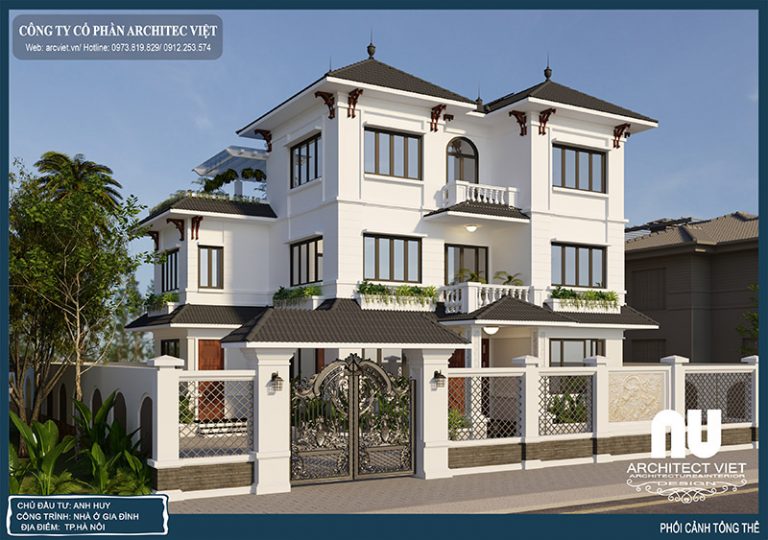 Thiết kế biệt thự 3 tầng hiện đại mái thái diện tích 125m2