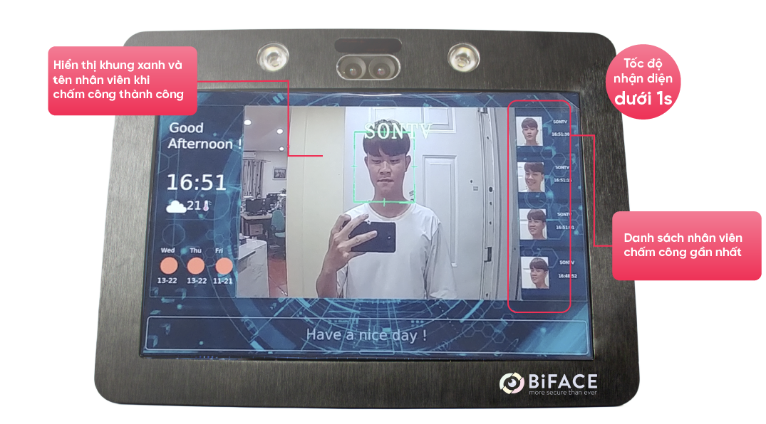 Máy chấm công nhận diện khuôn mặt Biface