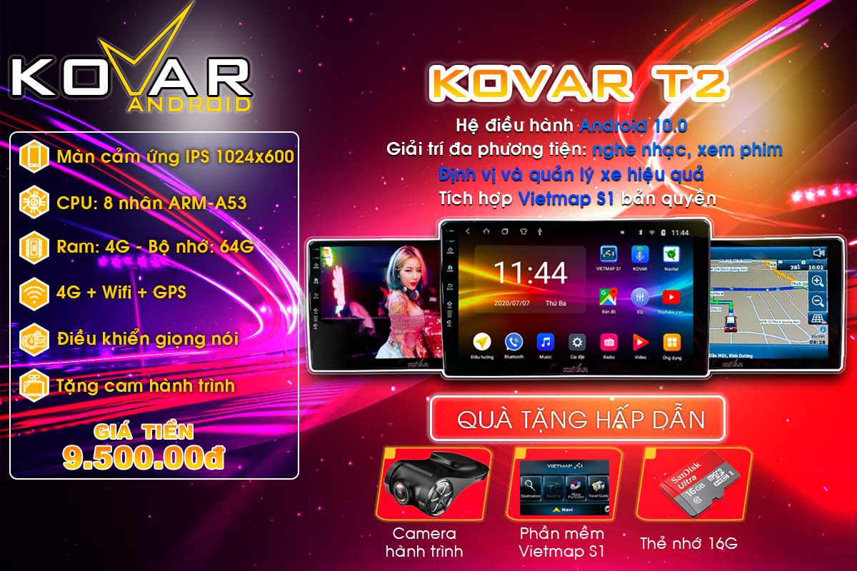 Camera 360 tích hợp màn hình Android Kovar Plus cho xe ô tô