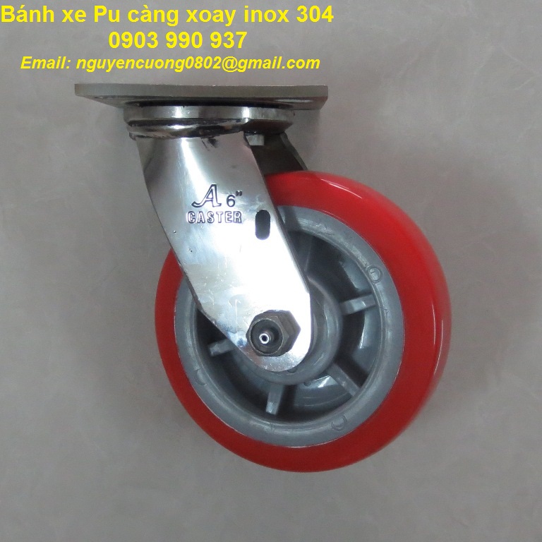 Bánh xe Pu 150 càng xoay inox 304 A Caster