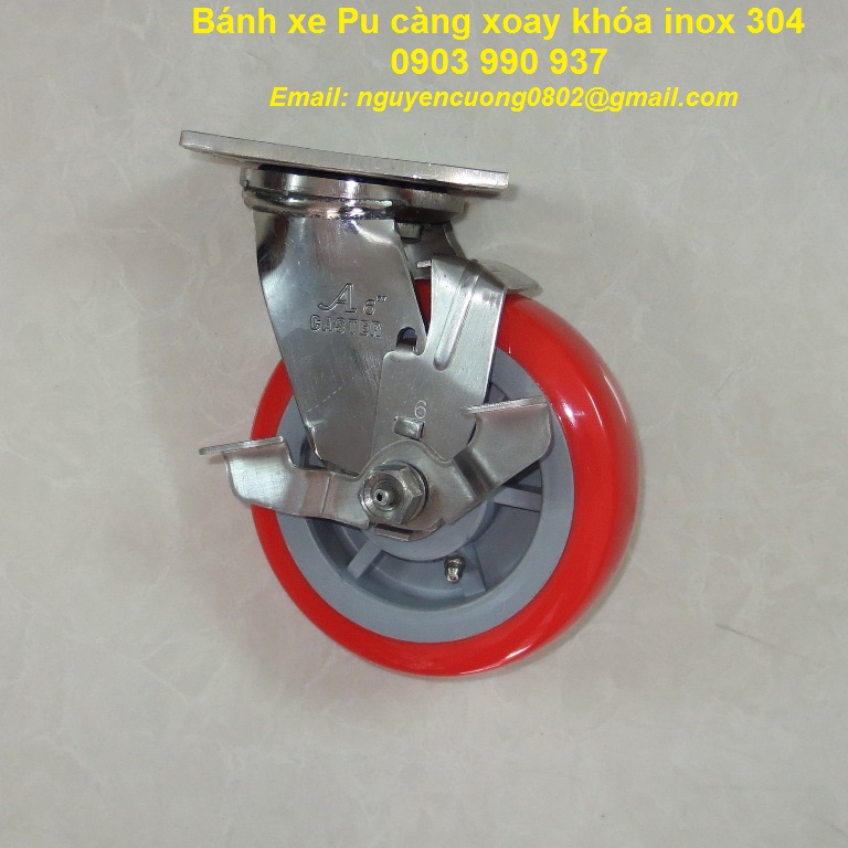 Bánh xe Pu 150 càng xoay inox 304 A Caster