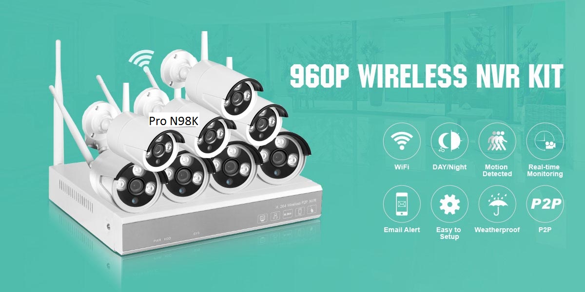 Bộ camera không dây NVR KIT HKCAM IP-PRO N98K - 8 mắt 1 đầu ghi - 1.3M 960P