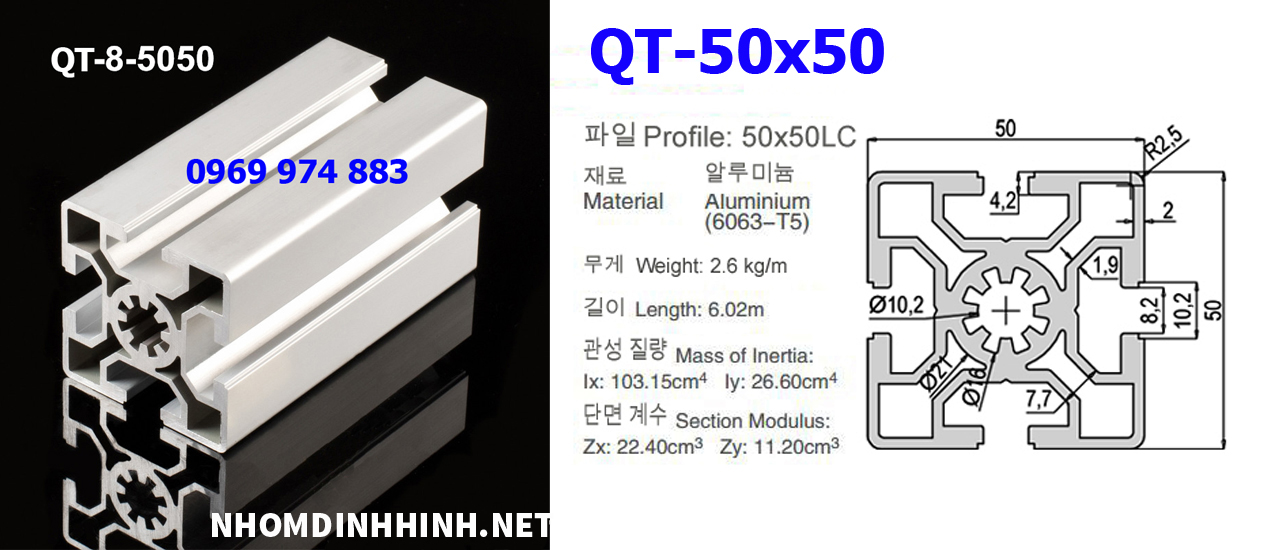 Nhôm định hình 50x50 tại Bình Dương