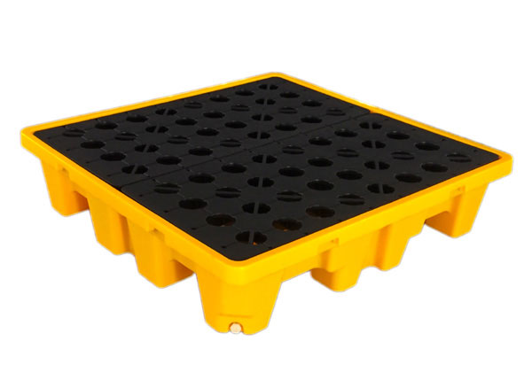 Pallet chống tràn hóa chất cho 4 thùng phi, có van xả đáy