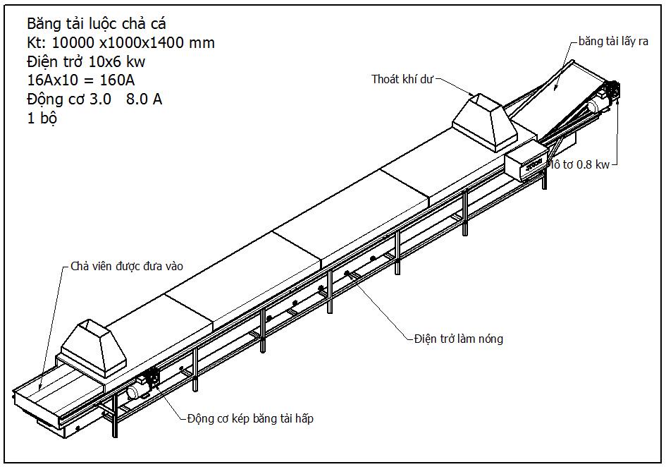 Máy hấp điện nhiệt băng tải cá viên, bò viên