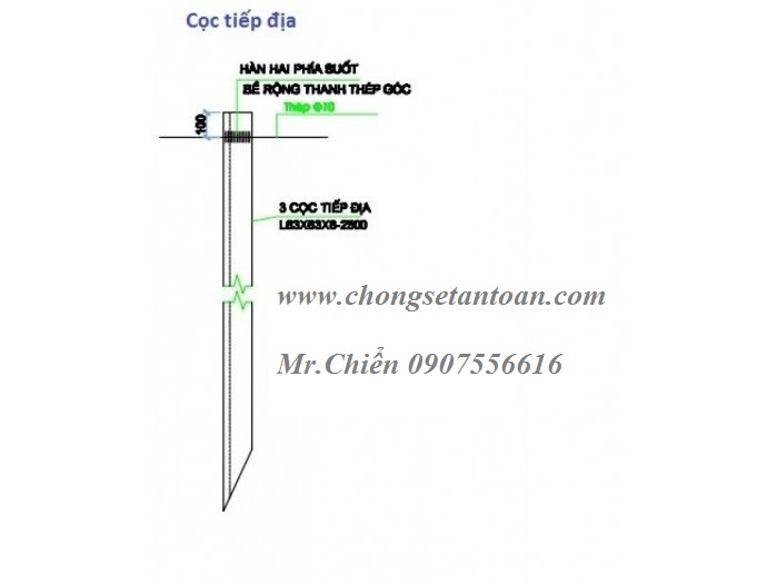 Cọc tiếp địa mã kẽm nóng V L63x63x6 - 2,5m